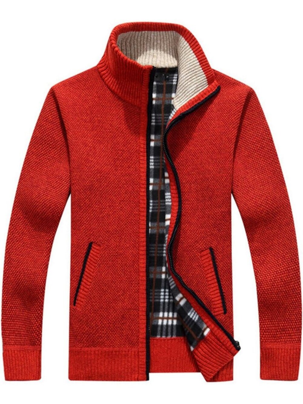 Men's Casual Full Zip Thick Knitted Cardigan Sweater with Pockets - Slim Fit